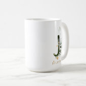 熱帯葉のモノグラム文字「J」パーソナライズされた コーヒーマグカップ (正面右)