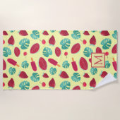 熱帯葉の夏のフルーツの休日のモノグラム ビーチタオル (正面)