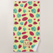 熱帯葉の夏のフルーツの休日のモノグラム ビーチタオル (正面)