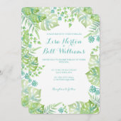 熱帯葉の水彩画の結婚式招待状 招待状 (正面/裏面)