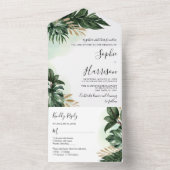 熱帯葉の緑と金ゴールド結婚ズ オールインワン招待状 (内側)
