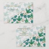 熱帯葉の花と白いパターン 名刺 (正面/裏面)