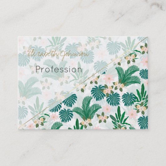 熱帯葉の花と白いパターン 名刺 (正面)