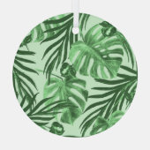 熱帯葉の花と花、水彩パターン。 ガラスオーナメント (裏面)