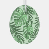 熱帯葉の花と花、水彩パターン。 ガラスオーナメント (正面右)