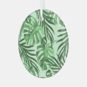 熱帯葉の花と花、水彩パターン。 ガラスオーナメント (正面左)