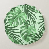 熱帯葉の花と花、水彩パターン。 ラウンドクッション (裏面)