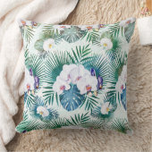 熱帯葉の花と蘭の花のデザイン クッション (ブランケット)