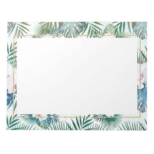 熱帯葉の花と蘭の花のデザイン ノートパッド (正面)