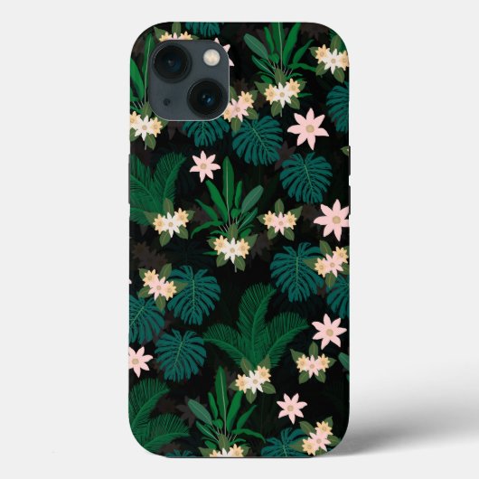 熱帯葉の花と黒いパターン Case-Mate iPhoneケース (裏面)