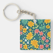 熱帯葉の花のパターン キーホルダー (正面)