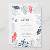 熱帯葉の花の結婚骨組み 招待状 (正面)