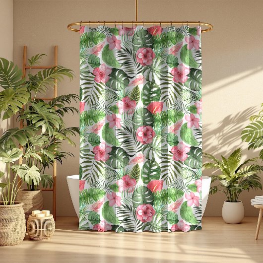 熱帯葉の花 シャワーカーテン