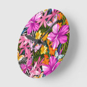 熱帯葉の花 ラウンド壁時計 (傾斜)