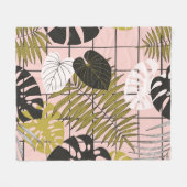 熱帯葉の花、手のパタ色彩の鮮やかーン。 フリースブランケット (正面(横))
