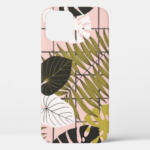 熱帯葉の花、手のパタ色彩の鮮やかーン。 iPhone 12ケース