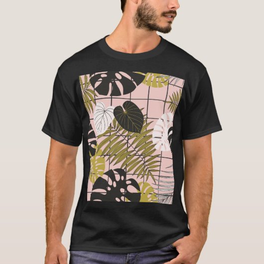 熱帯葉の花、手のパタ色彩の鮮やかーン。 Tシャツ (正面)