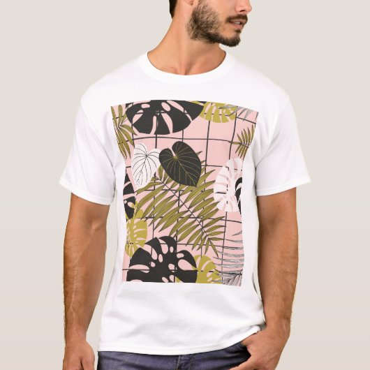 熱帯葉の花、手のパタ色彩の鮮やかーン。 Tシャツ (正面)