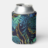 熱帯葉の金ゴールド、チェーン、シームレス。 缶クーラー (缶正面)