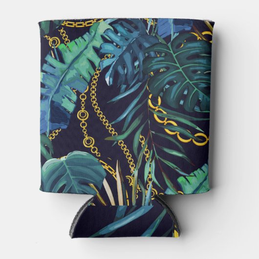 熱帯葉の金ゴールド、チェーン、シームレス。 缶クーラー (正面)