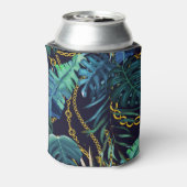 熱帯葉の金ゴールド、チェーン、シームレス。 缶クーラー (缶裏面)