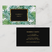 熱帯葉の黒い金ゴールドの名刺 名刺 (正面/裏面)