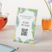 熱帯葉のQRコードスキャンでペデスタル記号を支払う 台座サイン (インサイチュ)