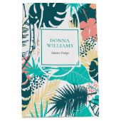 熱帯葉カラフルコラージ ミディアムペーパーバッグ (正面)