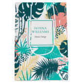 熱帯葉カラフルコラージ ミディアムペーパーバッグ (裏面)