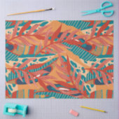 熱帯葉ティール（緑がかった色）、赤、オレンジ 薄葉紙 (クラフト)