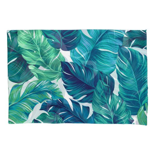 熱帯葉デザイン、グラフィック、リアルな手のひら。 枕カバー (正面)