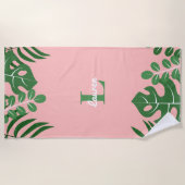 熱帯葉トレンディーモノグラム ビーチタオル (正面)