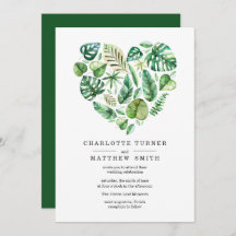 熱帯葉ハート結婚式招待状