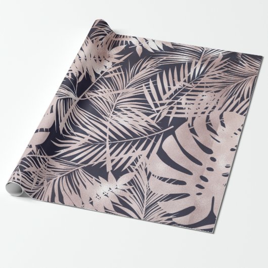熱帯葉バラ金ゴールドホイルフェイクラッピング紙 ラッピングペーパー (アンロールド)