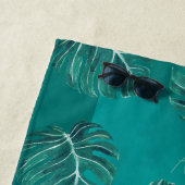 熱帯葉バラ金ゴールドモダンモノグラム名 ビーチタオル (インサイチュ)