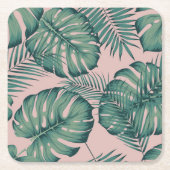 熱帯葉パターン スクエアペーパーコースター (正面)