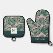 熱帯葉パターン 鍋つかみ&鍋敷きセット (正面)