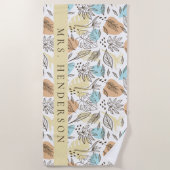 熱帯葉パーソナライズされた ビーチタオル (正面)