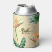 熱帯葉パームフローラモノグラムスクリプト金ゴールド 缶クーラー (缶正面)