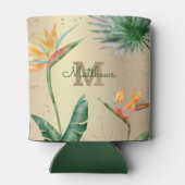 熱帯葉パームフローラモノグラムスクリプト金ゴールド 缶クーラー (裏面)