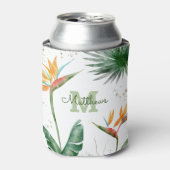 熱帯葉パームモノグラムスクリプト金ゴールド白 缶クーラー (缶正面)