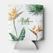 熱帯葉パームモノグラムスクリプト金ゴールド白 缶クーラー (裏面)