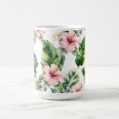 熱帯葉ピンクのハイビスカス花 コーヒーマグカップ (中央)