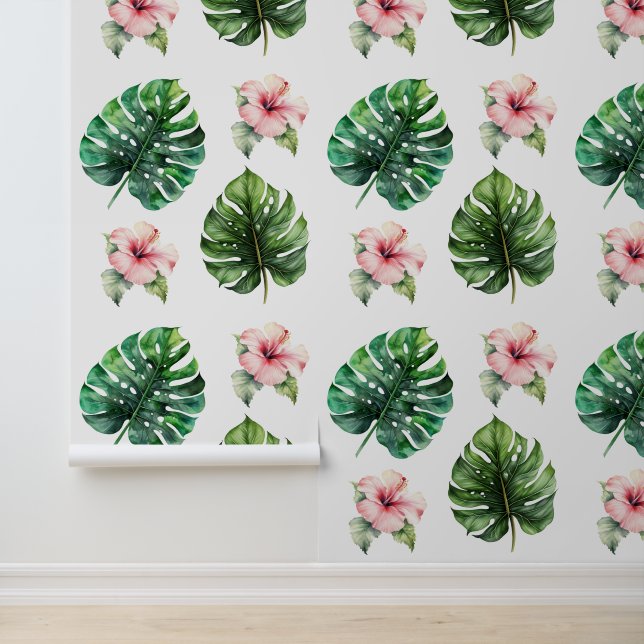 熱帯葉ピンクのハイビスカス花 壁紙 (アプリケーション)