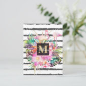 熱帯葉フローラとフラミンゴストライプス ポストカード (スタンド正面)