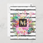 熱帯葉フローラとフラミンゴストライプス ポストカード (正面/裏面)