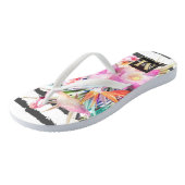 熱帯葉フローラとフラミンゴストライプ ビーチサンダル (アングル)