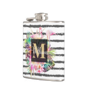 熱帯葉フローラとフラミンゴストライプ フラスク (左)