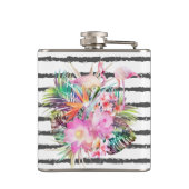 熱帯葉フローラとフラミンゴストライプ フラスク (裏面)