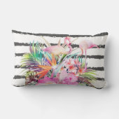 熱帯葉フローラとフラミンゴストライプ ランバークッション (裏面)